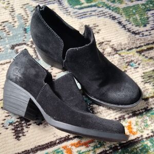 Born Black Suede Low Block Heel Ankle Booties